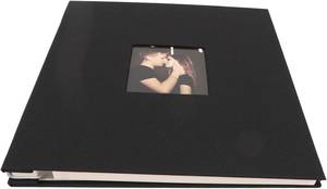 lot 131425 image: Large Capacity Linen Cover Photo Album, Self Adhesive Film, Versatile and Multifunctional, Front Window Design, Ideal for Wedding Anniversary (Black)(Black)