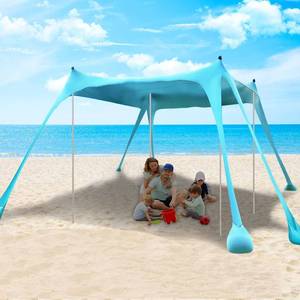 lot 131431 image: Beach Canopy Beach Tent 11X11 FT 6 Sandbags 4 Stability Poles Beach Shade Canopy UPF50 Sun Protection Extra Windproof Ropes Carry Bag Easy to Set Up for Outdoor Camping