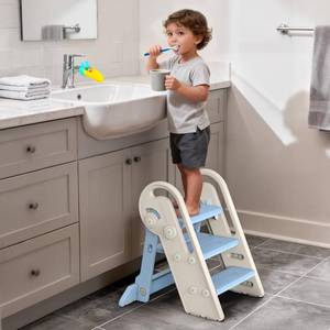 lot 131439 image: Onasti Toddler Step Stool with Handles, Adjustable Kids Stool Converts from 3-Step to 2-Step, Non-Slip and Anti-Tip Design for Safer Potty Training, Bathroom Sink and Kitchen Counter- Blue