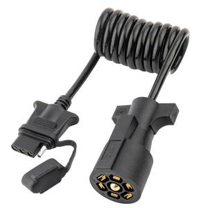 lot 131455 image: MECMO 7 Way Blade to 4 Way Flat Trailer Adapter Coiled Wiring Harness 5ft Male 7 Pin to 4 Pin Trailer Extension Cord Jacketed Cable, Heavy Duty 18AWG Copper 7 to 4 Wire Trailer Connector Plug 60 inch