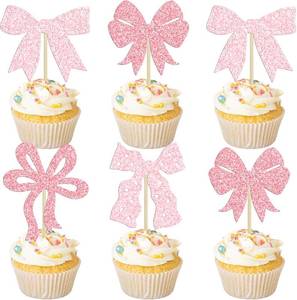 lot 131459 image: Ephlyn 24Pcs Pink Bow Cupcake Toppers Bow Birthday Cake Topper Girls Birthday Party Decorations Bowknot Cupcake Decorations for Bridal Wedding Themed Party Multi