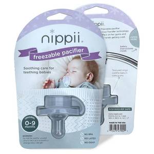 lot 131461 image: Nippii Freezable Teething Pacifier, Baby Teether Toys 0-9 Months, BPA Free  Hands-Free, Silicone Teethers, Cold, Teething Relief. Teethers for Babies 3-6 Months, 0-3mo, 6-9mo. Made in USA