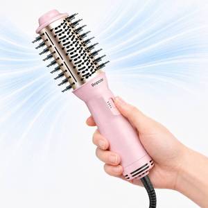 lot 231558 image: Travel Hair Dryer Brush, Dual Voltage 120V-240V Blow Dryer Brush, 2 Inch  4-in-1 Hot Air Styler for Dry, Volumize, Curl & Straighten. Portable Mini Design with EU and UK Plug. Perfect for Travel Use