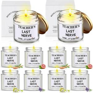 lot 231560 image: MTLEE 8 Pcs Teacher Appreciation Gifts Candle, Teachers Last Nerve Scented Candles 3.5 oz Funny Thank You Gifts for Women Birthday Retirement Christmas(White,Teacher)