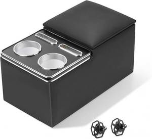 lot 231572 image: Universal Bench Seat Center Console, Center Console Organizer with Cup Holders, Designed for Durability and Style (Regular, Black)