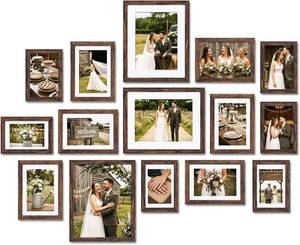 lot 231576 image: Fixwal Picture Frames Set, Gallery Wall Frame for Fathers Day, 15 Pack Multi Sizes 8x10 5x7 4x6 Photo Frames for Wall Mount or Tabletop Display, Rustic Brown