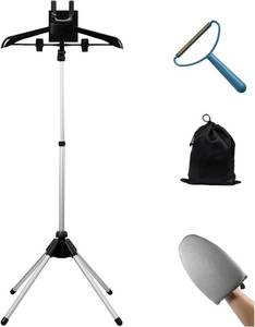 lot 231586 image: Foldable Clothes Steamer Stand with Adjustable Height & Ironing Gloves   Universal Garment Steamer Rack Compatible with Most Steamers, Portable Hanging Rack for Easy Steaming and Storage (Black)