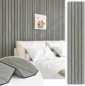 lot 231591 image: Grey Wood Wall Slat Panels Peel and Stick 3D Fluted Wood Panels for Interior Wall Decor 118 x 11.8 Self Adhesive Acoustic Wooden Paneling for Bedroom Living Room TV Background Kitchen