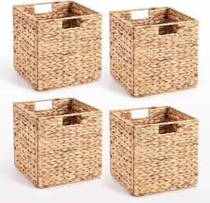 lot 331261 image: 10.5 x 10.5in Wicker Storage Baskets, Cube Foldable Water Hyacinth Storage Baskets for 11 x 11 Cube Shelves Set of 4