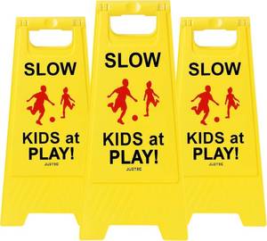 lot 331264 image: Slow Children Playing Sign For Street, Caution Kids At Play Sign, Down traffic Safety signs outdoor (3 Pack) Yellow