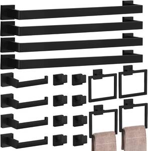 lot 331266 image: 20-Pieces Matte Black Bathroom Accessories Set, 23.6 Inch Bath Towel Bar Set, SUS 304 Stainless Steel Bathroom Hardware Set, Towel Racks for Bathroom Wall Mounted.