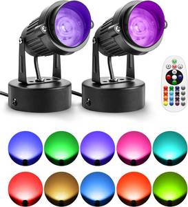 lot 331278 image: ZUCKEO LED Spot Lights Indoor RGBW Up Lights with Remote, 120V 10W Uplighting Indoor Spotlights Plug in, 4.92FT Code Accent Flood Light Christmas Color Changing Landscape Lighting with Switch (2Pack)