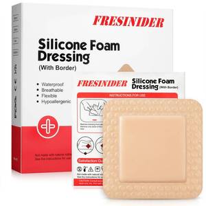 lot 331300 image: FRESINIDER Silicone Foam Dressing with Adhesive Border   Wound Dressing Bandage   Silicone Foam Pad   Pack of 5   3 x 3 Inches Large Waterproof Bandages   Self Adhesive Wound Care and Dressings