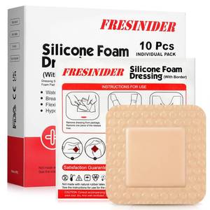 lot 331303 image: FRESINIDER Silicone Foam Dressing with Adhesive Border, 10 Pack, 2 x 2 Small Foam Wound Dressings, Gentle Silicone Adhesion, Breathable & Comfortable, for Minor Cuts, Burns & Post-Surgical Care