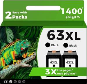 lot 331305 image: Relcolor 63XL Black Ink Cartridge Replacement for HP 63 XL 2 Pack for HP63 HP63XL for 4650 3830 5255 4520 4655 5222 5200 5258 5212 3632 5252 4652 4510 3631 3630 1112 2130 4512 2132 3634 5260 3833 4654