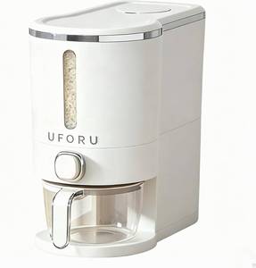 lot 431398 image: UFORU Rice Dispenser 13 LB,Airtight Storage Container With Measuring Cup  White Rice Holder,Sealed Design Helps Protect Rice,Cereal,Beans and Dry Foods From Moisture,Measuring Cup Lid Keeps Dust Out