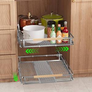 lot 431408 image: Expandable Pull Out Drawers for Cabinets, Kitchen Cabinet Slide Out Shelves, Adjustable Roll Out Drawers, Stainless Steel, Medium 2 Pack, (14.5-24) Width x 17.5 Depth