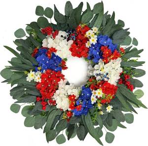 lot 431419 image: 26 Inch Patriotic-Themed Wreath for Front Door Outdoor  250th Anniversary Decor Wreath, 4th of July Wreath for Front Door, Red White Blue Spring Summer Door Wreaths for Memorial Day