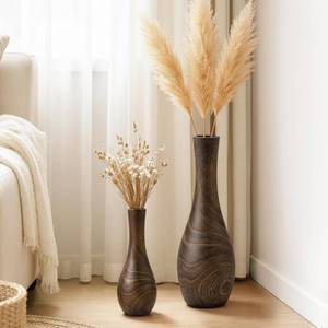 lot 431425 image: Floor Vase Home Decor, Tall Vases for Floor Set of 2 (22.2 in and 13.4in Combo Set), Wood Floor Vases Decorative Tall for Living Room, Dark