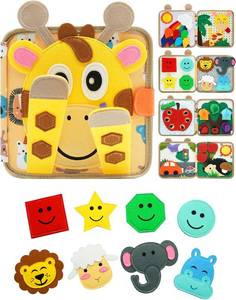 lot 431426 image: BizyKoady Busy Book for Toddlers 1-3, Montessori Toys for 1 Year Old, Kids Travel Toys, Educational Activity Book, Birthday Gifts for Boys & Girls, Washable Felt Busy Board, Giraffe