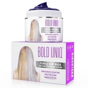 lot 431433 image: Bold Uniq Purple Hair Mask - Toner For Blonde, Platinum, Bleached, Silver, Gray, Ash & Brassy Hair - Remove Yellow Tones & Condition Dry, Damaged Hair - Cruelty Free & Vegan - 6.76oz
