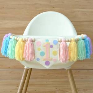 lot 431438 image: One High Chair Banner Girl First Birthday Decorations Pastel 1st Fun to Be