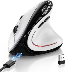 lot 431441 image: Uineer Ergonomic Wireless Vertical Mouse, 3-Mode Bluetooth 5.04.0 & 2.4GHz  Rechargeable, USB-A Receiver, Silent Computer Mouse for Laptop, Mac, iPad and PC, 4 DPI Levels, LED Light, 3-Device Switching