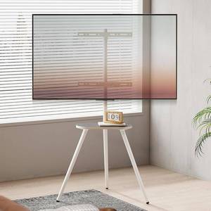 lot 301080 image: Tripod Easel TV Stand for 43 to 65 Inch LCD Led Screen, Height Adjustable and Swievel TV Stand, Portable TV Floor Stand with Wooden Tray for Bedroom, Living Room, Studio, Metal White.