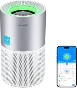 lot 131379 image: Retails for $130 GoveeLife Air Purifiers for Home, Smart Air Purifier for Large Rooms with App & Alexa Control, Covers up to 1162ft , Air Quality Monitor, PM2.5 Sensor Air Purifier for Pet Hair, Pollen, Dust, Smoke