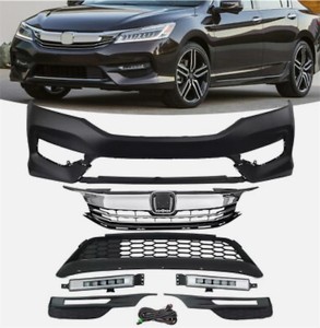 lot 142186 image: Retails for $220 For 2016-2017 Honda Accord Front Bumper Upper Lower Grill & LED Fog Lights Set