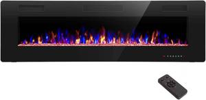 lot 187284 image: Retails for $240 R.W.FLAME 60 Recessed and Wall Mounted Electric Fireplace, Low Noise, Fit for 2 x 6 Stud, Remote Control with Timer, Touch Screen, Adjustable Flame Color and Speed, 750-1500W