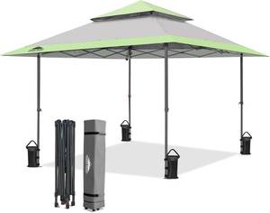 lot 221506 image: Retails for $185 EAGLE PEAK 13x13 Straight Leg Pop Up Canopy Tent Instant Outdoor Canopy Easy Single Person Set up Folding Shelter wAuto Extending Eaves 169 Square Feet of Shade (Gray)
