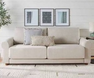 lot 2 image: Better Homes & Gardens Owen 87.6 Rolled Arm Sofa, Effie Linen- Retail $698