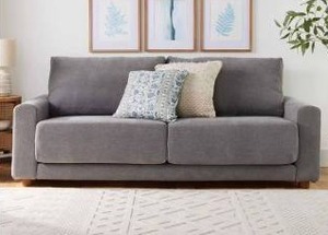 lot 3 image: Better Homes & Gardens Owen 87.6 Rolled Arm Sofa, Helio Pewter- Retail $698