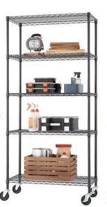 lot 16206 image: Trinity 5 Tier NSF Commercial Wire Shelving Rack With Wheels, Black Anthracite