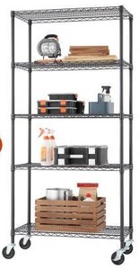 lot 16208 image: Trinity 5 Tier NSF Commercial Wire Shelving Rack With Wheels, Black Anthracite