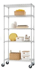 lot 16209 image: Trinity 5 Tier NSF Commercial Wire Shelving Rack With Wheels, Chrome