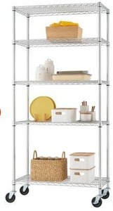lot 16210 image: Trinity 5 Tier NSF Commercial Wire Shelving Rack With Wheels, Chrome