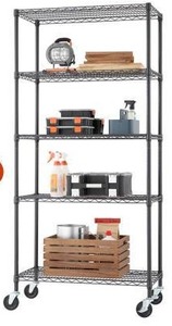 lot 16211 image: Trinity 5 Tier NSF Commercial Wire Shelving Rack With Wheels, Black Anthracite