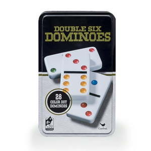 lot 61857 image: Double Six Color Dot Dominoes Game in Storage Tin
