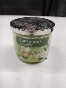 lot 61875 image: Kirklands Home 3-wick Eucalyptus Leaves scented candle