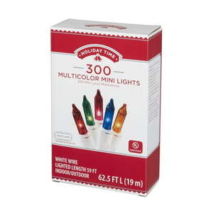 lot 61892 image: Holiday Time Indoor and Outdoor Multicolor Mini Christmas Lights  59   300 Count  White Wire