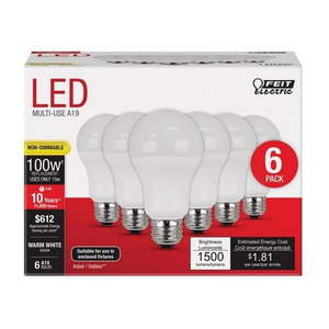 lot 61902 image: Feit Electric A160093010kled6 A19 Non-dimmable Led Bulb  White  16 Watts - 4 Pack