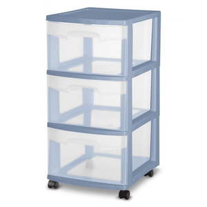 lot 61909 image: Sterilite 3 Drawer Cart Plastic  Blue Ash