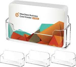 lot 61852 image: MaxGear 4 Pack Acrylic Business Card Holder for Desk, Clear Plastic Display Stand Fits 50 Business Cards, Elegant Desktop Organizer for Home and Office