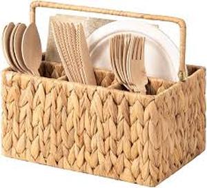 lot 61804 image: JoJo Fletcher Woven Natural Water Hyacinth KitchenUtensil Caddy