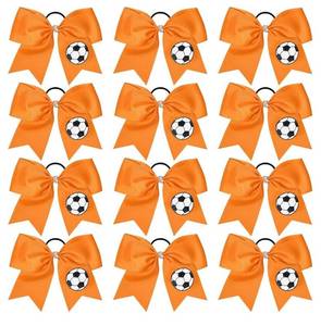 lot 38061 image: 12PCS Soccer Bows 8 Soccer Cheer Bow Large Girls Hair Bows Cheerleading Bows Bulk Elastic Band Ponytail Holder for Teen College Football Competition-Orange - Retail $16
