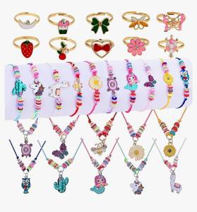 lot 38067 image: Kids Jewelry for Girls, Necklaces, Rings, Bracelets, Little Girls Jewelry Kids Necklace Rings for girls, Kid Bracelets Necklace Birthday Gift Age 3 4 6 8 - Retail $9