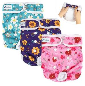 lot 38071 image: Pet Soft Washable Female Diapers (3 Pack) Female Dog Diapers, Comfort Reusable Doggy Diaper for Girl Dog in Period Heat (Cute Flower, L) - Retail $25