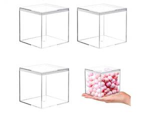 lot 38077 image: Acrylic Boxes for Display 3 Pack Clear Plastic Square Cube, 3.3x3.3x3.3Inch85x85x85mm Small Acrylic Box with Lid, Candy Pill and Tiny Jewelry Storage Boxes Organize Containers - Retail $14